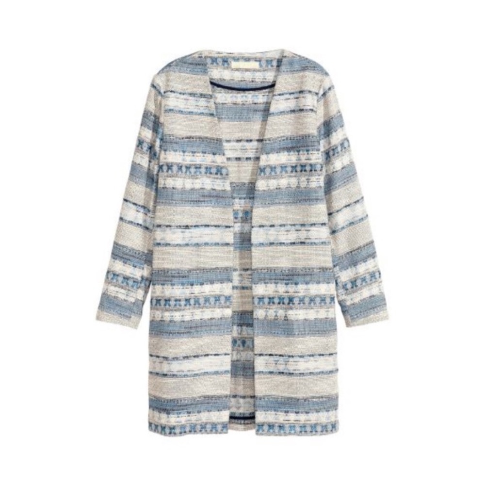 H&M Blue & White Jacquard Open Front Longline Jacket - Picture 1 of 5